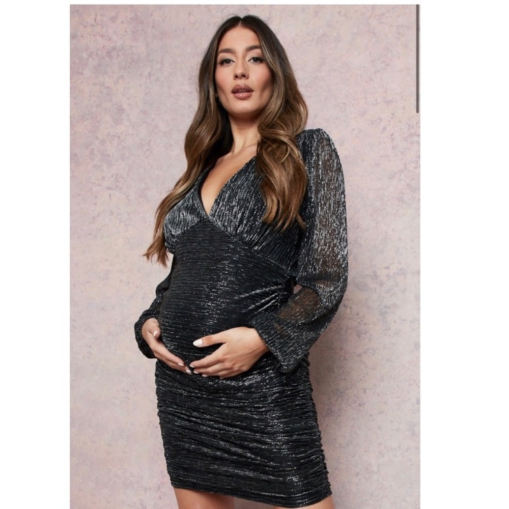 Maternity Metallic Ruched mini dress